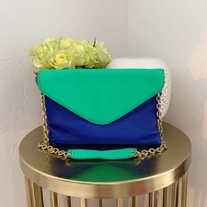 JCrew Leather Shoulder Bag Blue Green Gold